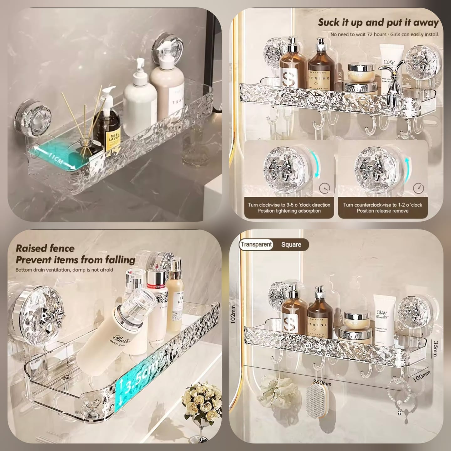 Acrylic Wall-Mounted Suction Shelf