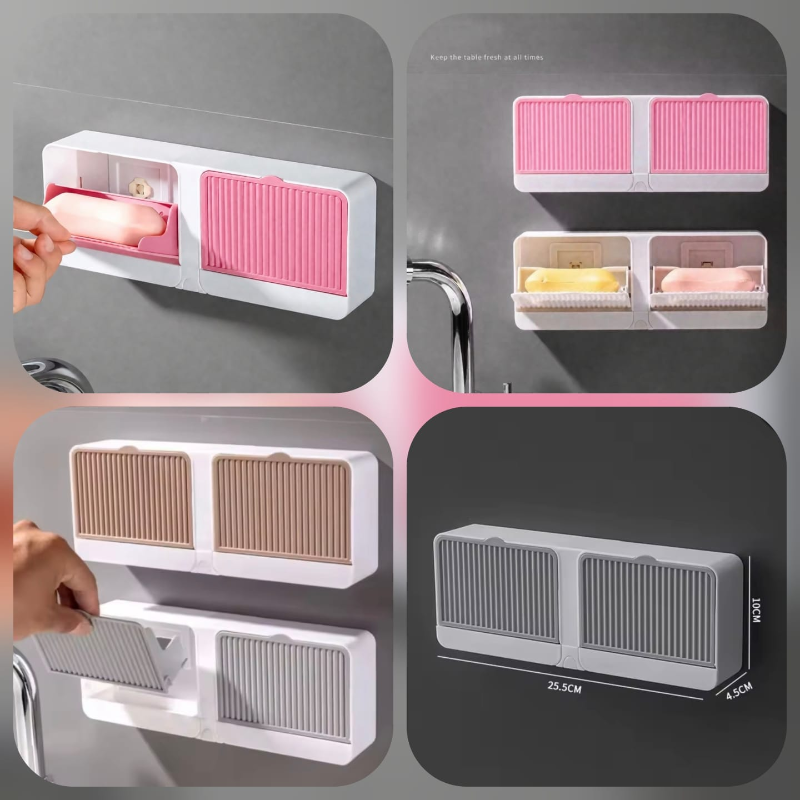 Self-Adhesive Wall-Mounted Double Soap Dispenser